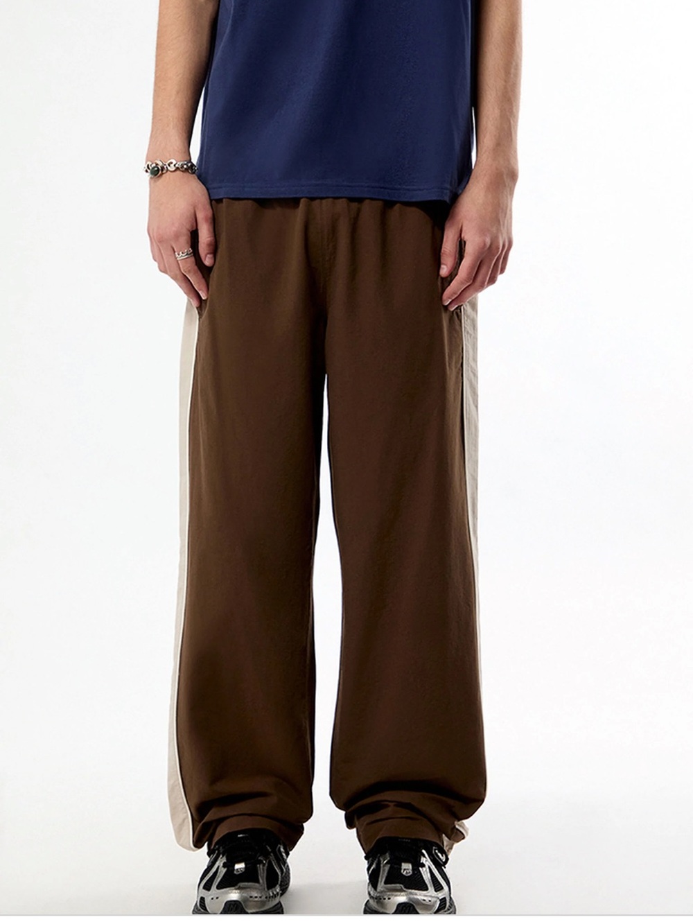 Pacsun Brown Track Pants with White Side Stripes